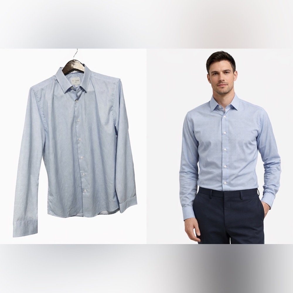 C-LAB NYC Light Blue Gingham Button Down Shirt Men’s Dress Shirt size L